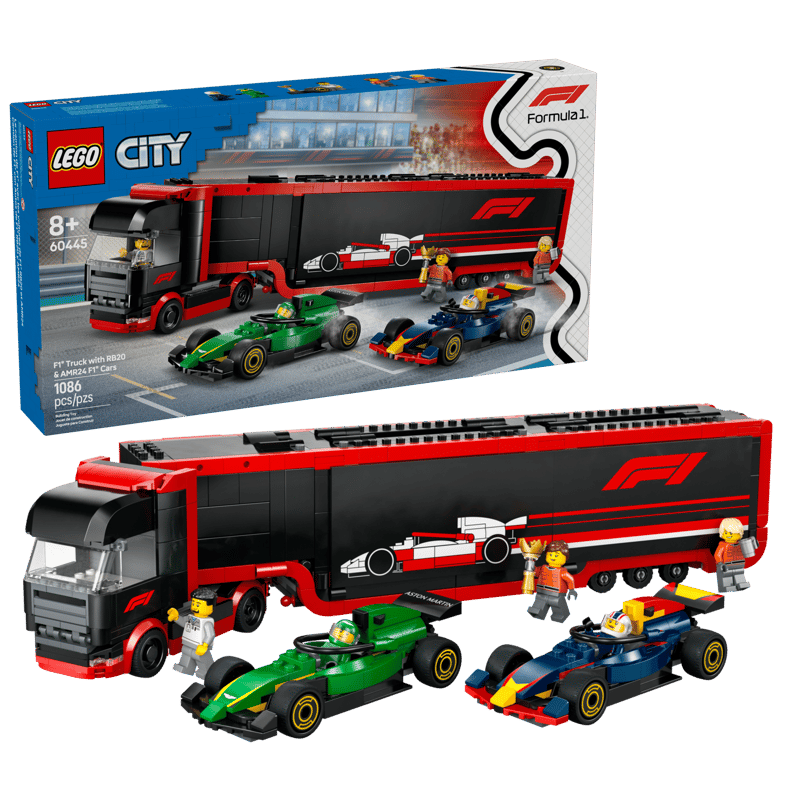 LEGO F1® Truck with RB20 & AMR24 F1® Cars