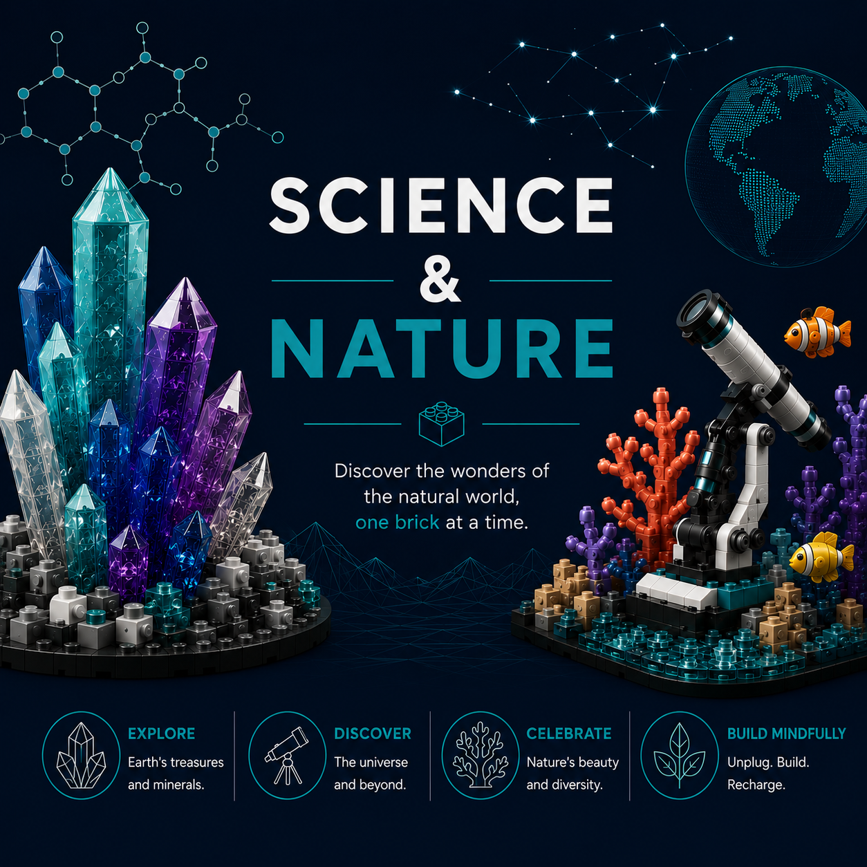 Science & Nature LEGO® Sets Collection featuring botanical, STEM and nature-inspired LEGO builds available from Brick Therapy Barbados.